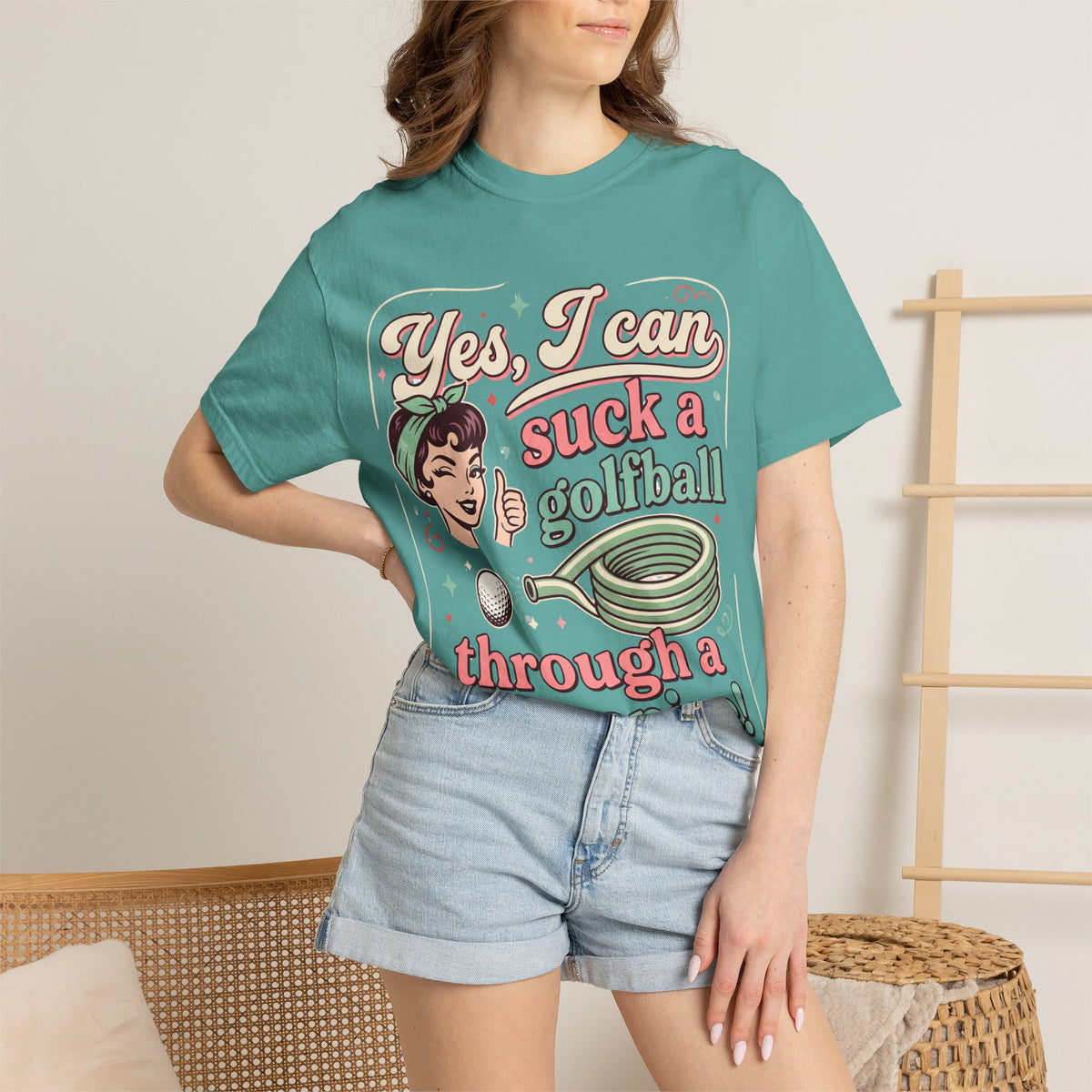 Vintage Retro Tee — “Yes, I Can Suck a Golfball Through a Hosepipe!”