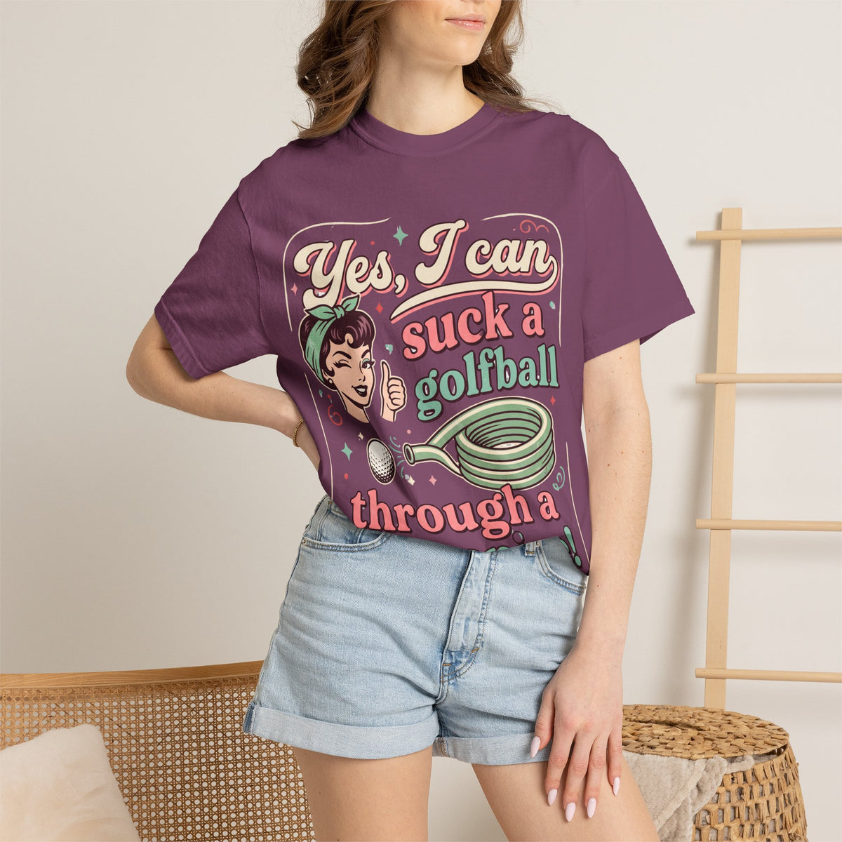 Vintage Retro Tee — “Yes, I Can Suck a Golfball Through a Hosepipe!”